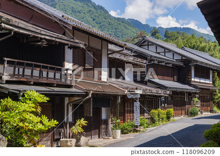 The townscape of Tsumago-juku, a post town on the Nakasendo road in Minami Kiso Town, Kiso District, Nagano Prefecture, Japan 118096209