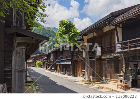 The townscape of Tsumago-juku, a post town on the Nakasendo road in Minami Kiso Town, Kiso District, Nagano Prefecture, Japan The townscape of Tsumago-juku, a post town on the Nakasendo road in Minami Kiso Town, Kiso District, Nagano Prefecture, Japan 118096228