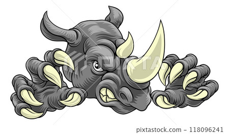 Rhino Rhinoceros Mean Angry Cartoon Sports Mascot 118096241