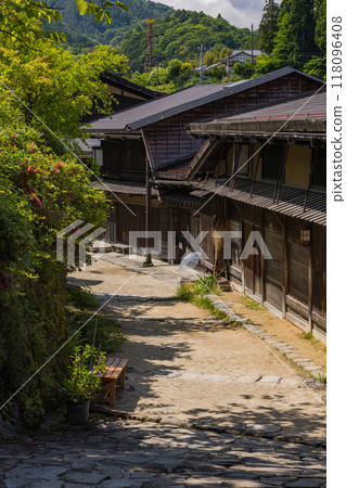 The townscape of Tsumago-juku, a post town on the Nakasendo road in Minami Kiso Town, Kiso District, Nagano Prefecture, Japan 118096408