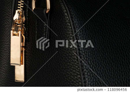 Black Leather Handbag with Gold Zipper Black Leather Handbag with Gold Zipper 118096456