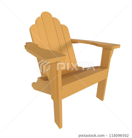 3D rendering of a yellow wooden Adirondack chair in a bright setting 118096502