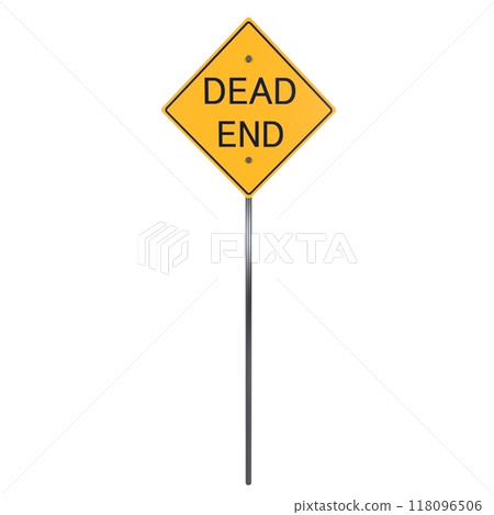 3D rendering of a yellow dead end street sign on a white background 118096506