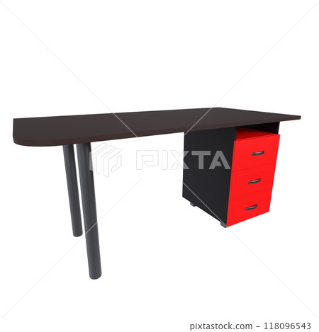 Modern 3D rendering of a sleek black and red office desk design 118096543