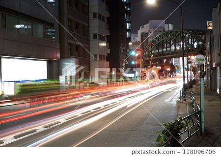 Flow of car lights at night Flow of car lights at night 118096706