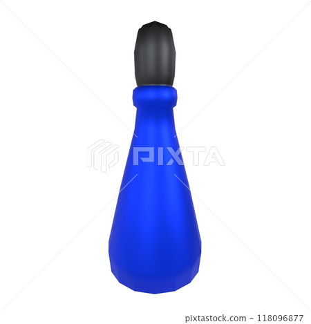 Stylized blue bottle with black cap in a minimalist setting 118096877