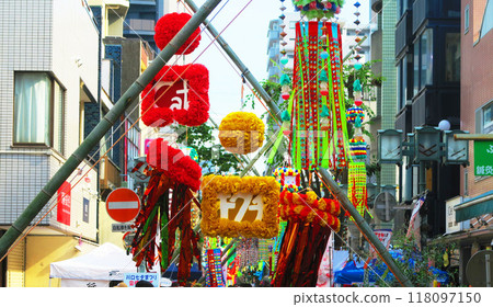A scene from the Tanabata Festival at Fujinoichi Shopping Street in Kawaguchi City, Saitama Prefecture, photographed in 2024 118097150