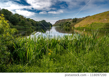 Rural Landscape With Lake Mire Loch At The Atlantic Coast Of St. Abbs Head In Scotland, UK 118097200
