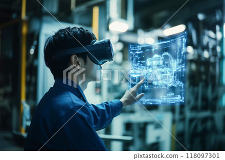 戴 VR 護目鏡的男子，製造業 118097301