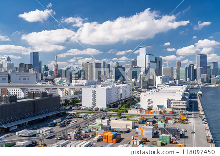 Tokyo: Summer skyline of Tokyo city, view from the bay area Tokyo: Summer skyline of Tokyo city, view from the bay area 118097450
