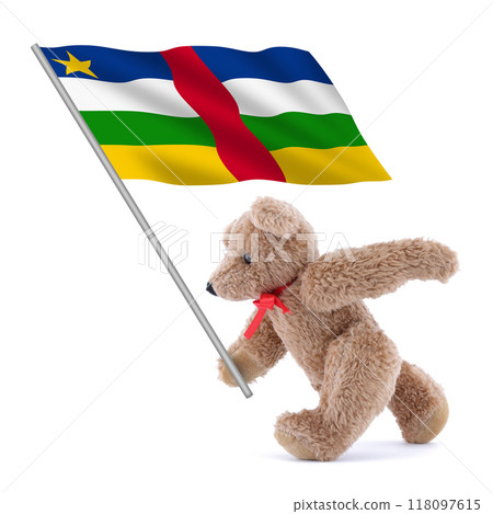 Central African Republic flag being carried by a cute teddy bear Central African Republic flag being carried by a cute teddy bear 118097615
