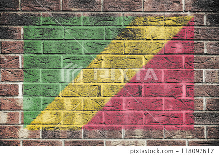 Congo flag on an old brick wall Congo flag on an old brick wall 118097617