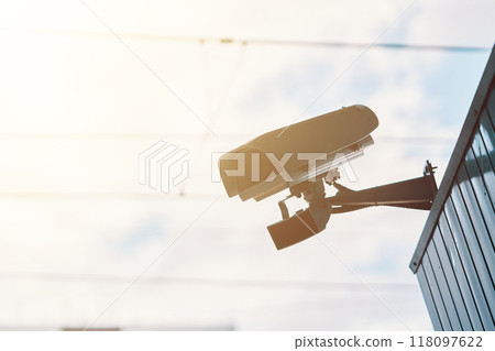 A cuttingedge modern surveillance camera capturing the critical essence of urban security and vigilant monitoring 118097622
