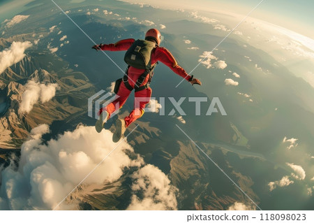 Skydivers fall through clear skies in aerial flight Generative AI Skydivers fall through clear skies in aerial flight Generative AI 118098023