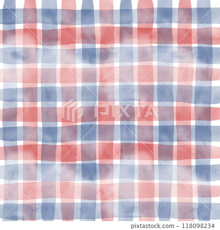 Red Blue Gingham Check Hand Drawn Background Overlay 118098234