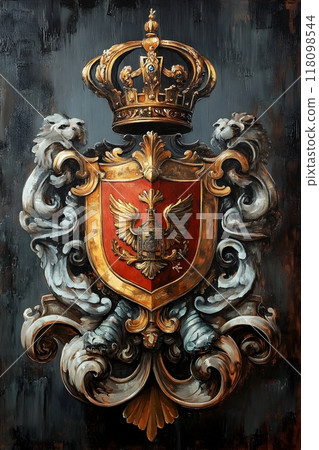 Ornate Heraldic Crests Regal Emblematic Designs in Gilded Heraldic Insignia Oil Painting with 118098544