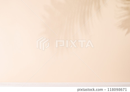 Template with empty table and wall with leaves shadow 118098671