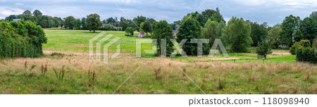 Panoramic view over agricutlure fields and green hills at the Belgian countryside around Hergenrath, Belgium 118098940
