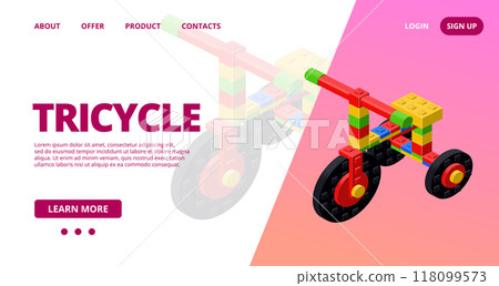 Web template with a tricycle. Vector 118099573