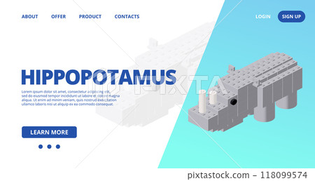 Web template with a hippopotamus. Vector Web template with a hippopotamus. Vector 118099574
