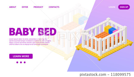 Web template with a baby bed. Vector Web template with a baby bed. Vector 118099575