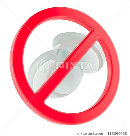 Contact lenses with forbidden sign, prohibition symbol. 3D rendering 118099668