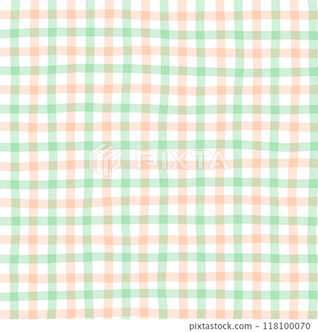 Orange Green Gingham Check Hand Drawn Background Overlay 118100070