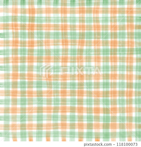 Orange Green Gingham Check Hand Drawn Background Overlay 118100073