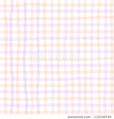 Orange Purple Plaid Gingham Check Hand Drawn Background Overlay 118100544