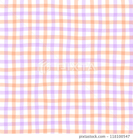 Orange Purple Plaid Gingham Check Hand Drawn Background Overlay 118100547