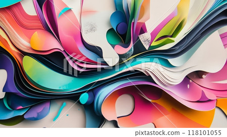 Vibrant abstract paper waves and colorful geometric layers 118101055