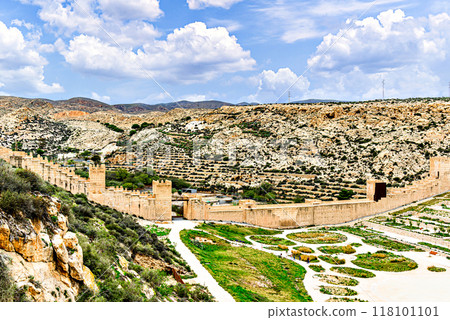 Views of the Walls of San Cristobal Hill in front of the Alcazaba of Almeria, Spain 118101101