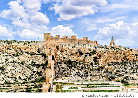 Views of the Walls of San Cristobal Hill in front of the Alcazaba of Almeria, Spain Views of the Walls of San Cristobal Hill in front of the Alcazaba of Almeria, Spain 118101102