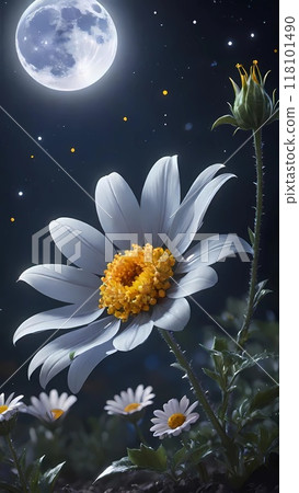 Close up of a flower with the moon in the background 118101490