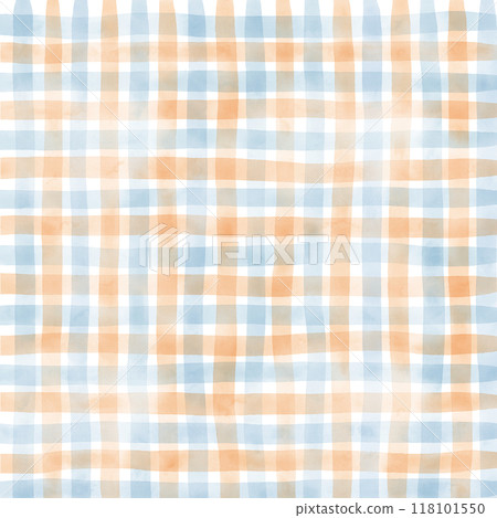 Orange Blue Gingham Check Hand Drawn Background Overlay 118101550