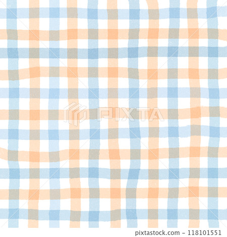 Orange Blue Gingham Check Hand Drawn Background Overlay 118101551