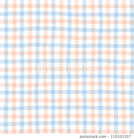Orange Blue Gingham Check Hand Drawn Background Overlay 118101557