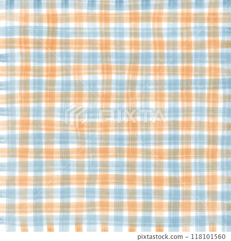 Orange Blue Gingham Check Hand Drawn Background Overlay 118101560