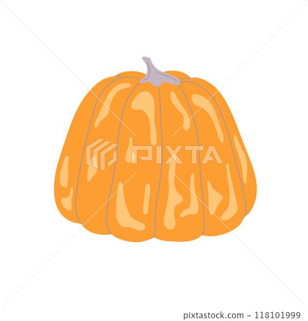 Pumpkin hand drawn cartoon vector illustration in warm colors, vegetable for seasonal autumn holidays celebration design, healthy vegetarian diet, Thanksgiving, Halloween clipart 118101999