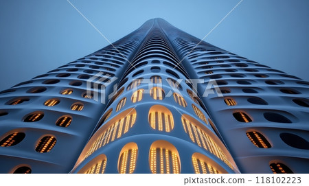A very tall building with a lot of lights on it, AI 118102223