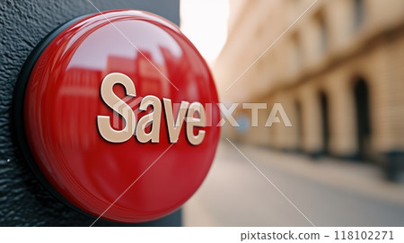 A close up of a red button with the word save on it, AI A close up of a red button with the word save on it, AI 118102271