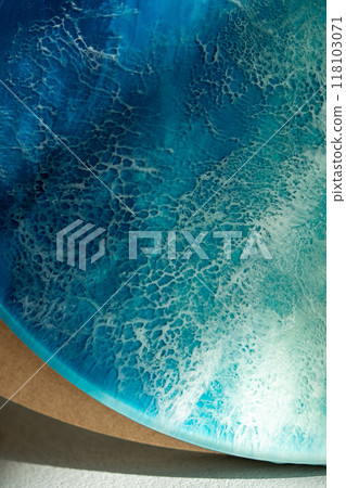 Delightful impressive finished work piece of art made of epoxy resin, picture of deep enchanting sea Delightful impressive finished work piece of art made of epoxy resin, picture of deep enchanting sea 118103071