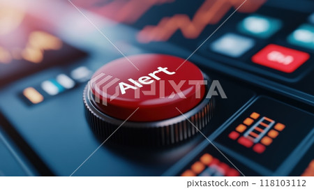 A close up of a red button on the control panel, AI 118103112