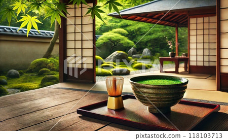 Green leaves and matcha 118103713