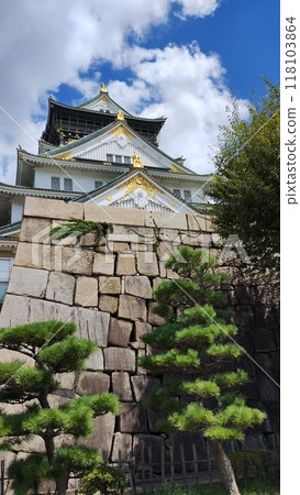 “大阪城，石牆與松樹的交融—歷史與自然的和諧” 118103864