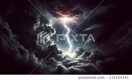 Lightning strikes, thunderclouds, image 118104381