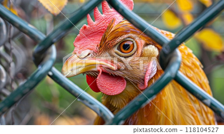 Detailed inspection of confined hens in a rural farm environment for comprehensive understanding 118104527