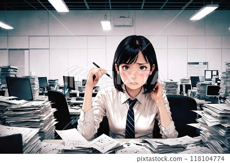 AI-generated image of a busy working woman 118104774