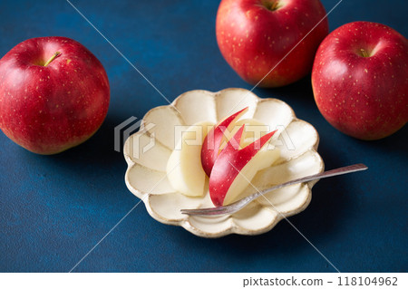 Cut apples on a plate Cut apples on a plate 118104962
