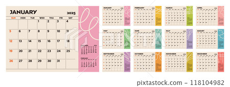 2025 月曆 12 個月套裝簡單桌曆 118104982